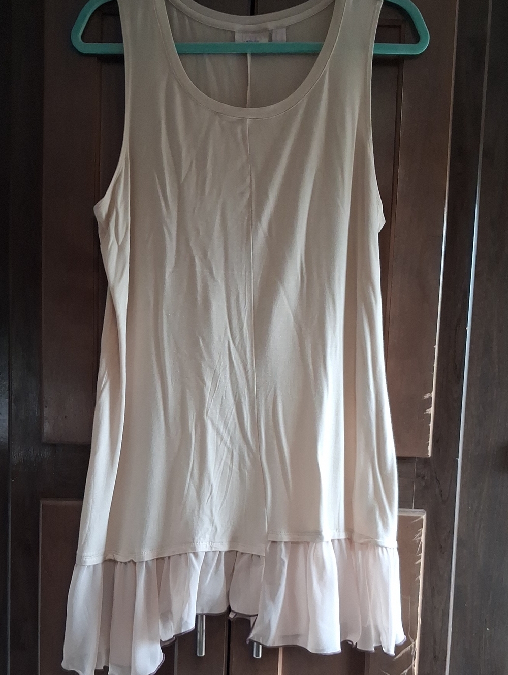 Logo By Lori Goldstein Women's Cream Sleeveless Ruffle-Hem Tank Top
